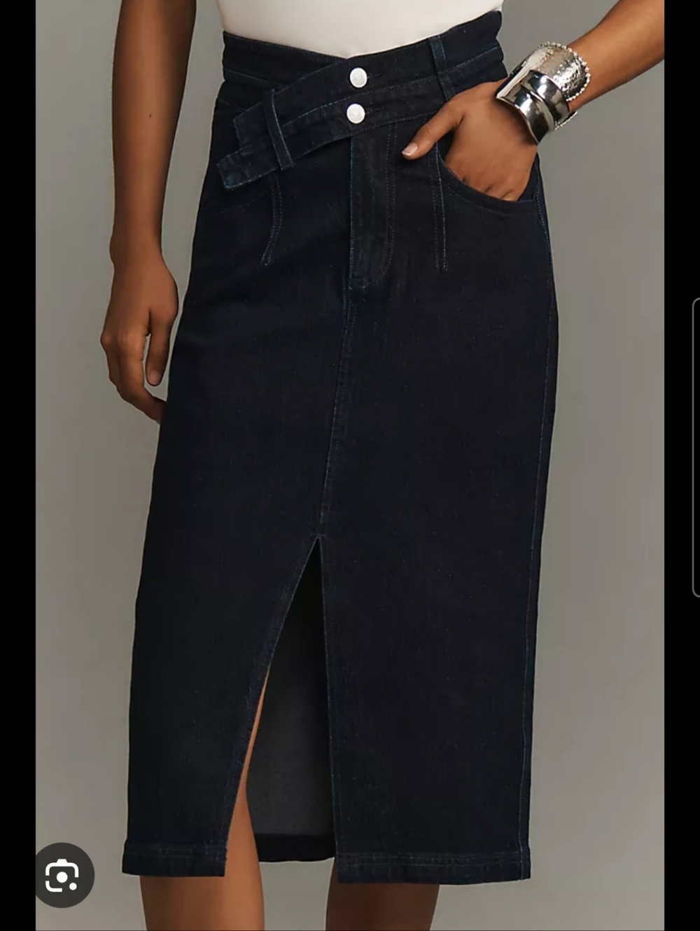 The Arden Double Waist Midi Skirt Black Denim Pilcro By Anthropologie 20W NEW